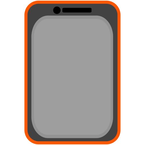  a grey phone with a light grey screen and an orange case 